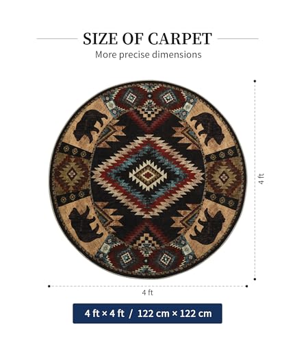 YIHOUSE Washable Western Cabin Round Rug, 4ft - color: Bear, size: 4' (Round)