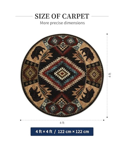YIHOUSE Washable Western Cabin Round Rug, 4ft - color: Bear, size: 4' (Round)