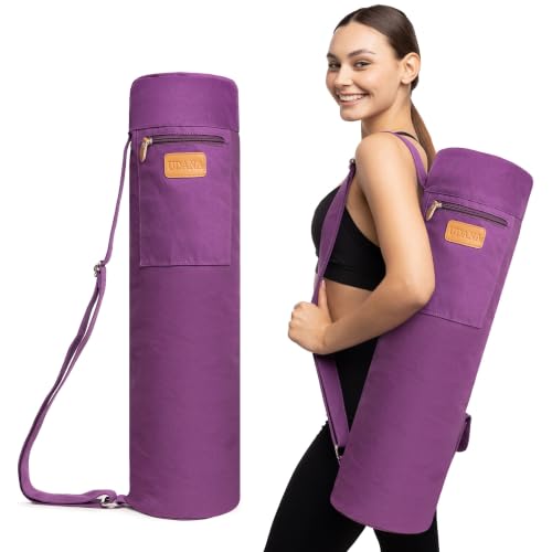 UDANA Canvas Yoga Mat Bag for Women & Men, Full-Zip Carrier with 3 Pockets & Adjustable Strap, Stylish Gym & Pilates Bag – Available in Multiple Sizes - color: Purple, size: Extra Large: 2/5" to 1/2" (11-13mm) Thick Mats
