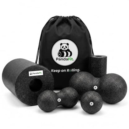 Foam Roller Set for Physical Therapy, 5-in-1 Smooth Roller Kit with Large Roller, Mini Roller, Massage Ball, Peanut Ball and Carry Bag, Designed in Germany