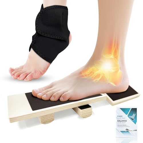 Single Leg Balance Board for Physical Therapy, Ankle Stability Board, Foot and Ankle Strengthener for Training, Axis Board, Wooden Achilles Stretch Board for Gym&Home
