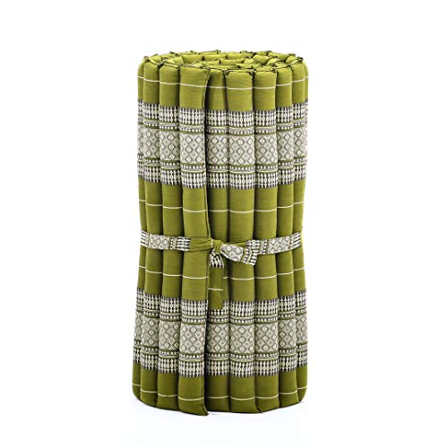 Leewadee - Foldable Floor Mattress - Japanese Roll Up Futon -Trifold Tatami Mat- Guest Floor Bed - Camping Mattress - Thai Massage Mat, Kapok Filled, 75 x 28 inches, Green | Foldable and breathable mattress for sleeping, yoga, meditation & massage. Ideal