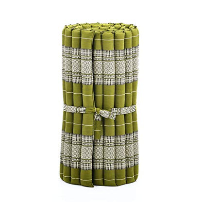 Leewadee - Foldable Floor Mattress - Japanese Roll Up Futon -Trifold Tatami Mat- Guest Floor Bed - Camping Mattress - Thai Massage Mat, Kapok Filled, 75 x 28 inches, Green | Foldable and breathable mattress for sleeping, yoga, meditation & massage. Ideal