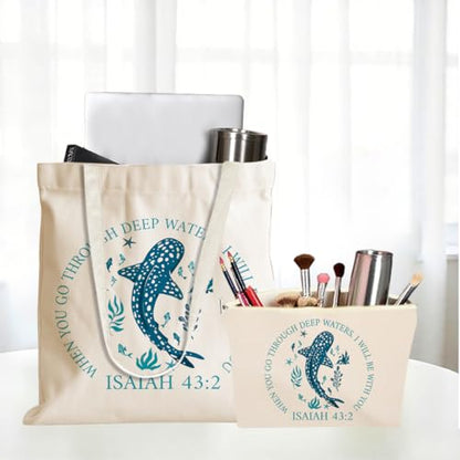 Whale Shark Makeup Bag Canvas Tote Bag Gifts for Women Friend Birthday Beach Shopping Appreciation Christmas - color: Isaiah 383