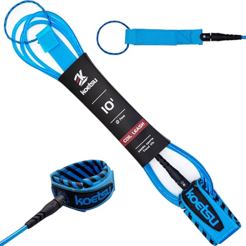 KOETSU Surf Leash 6ft/7ft/8ft/9ft/10ft - Premium Surfboard Leash for Shortboard/Longboard/SUP - 7mm Polyurethane Cord with Quick Release, Dual Swivel & Comfortable Neoprene Cuff - size: 10ft