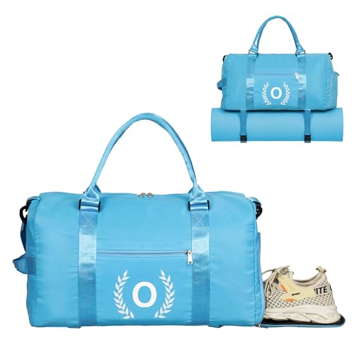 Gym Bag for Women, Personalized Duffle Bag with Shoe Compartment, Sports Bag for Yoga & Dance with Wet Pocket and Mat Strap(AquaBlue,O) - color: AquaBlue, size: O