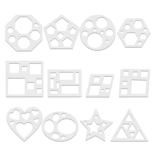 JJUNW 12 Pcs Drawing Stencil, Geometric Stencils Art Painting Template | Circle Square Heart Star Template Set Simple Drawing Stencils for Classroom Painting DIY Craft - size: 5in