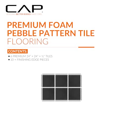 CAP Puzzle Exercise Mats | 1/2” Thick EVA Interlocking Foam Tiles for Home Gym Flooring | Multiple Options - color: Pebble - Black, style: 6 Tiles (24 SQ FT)