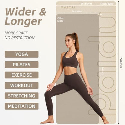 PAIDU Large Yoga Mat, 72"x36"x2/5" POE Non-Slip Exercise Mat | 10MM Thick, POE, non‑slip, ideal for home gym, yoga, pilates, fitness & floor use - color: Beige - LOGO