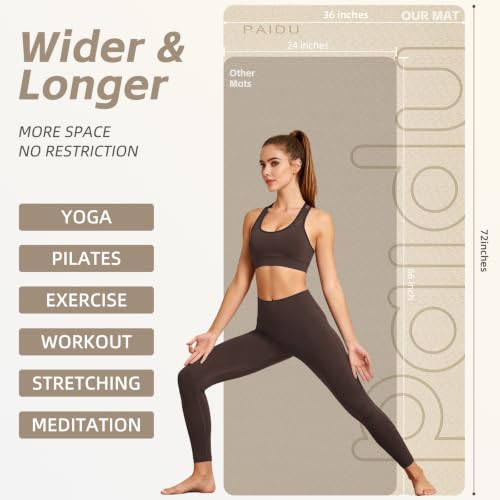 PAIDU Large Yoga Mat 72"x36"x10mm Non-Slip Exercise Mat for Home Gym Studio - color: Beige - LOGO