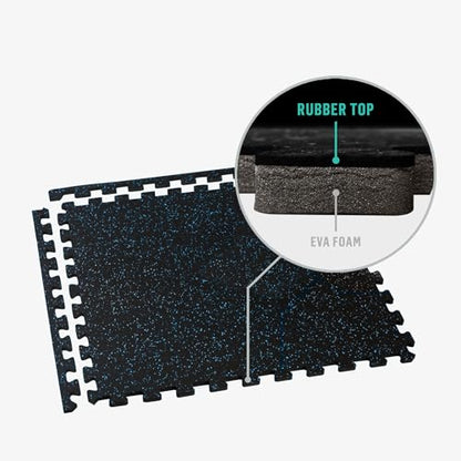 Velotas 3/8-Inch Thick Interlocking Foam Tiles with Rubber Top - Personal Fitness Mat, EVA Foam Puzzle Floor Tiles, for Home Gym Workouts - color: Blue Fleck, style: 72 Square Feet (18 Tiles)