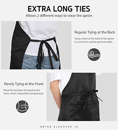 Syntus Apron for Men Women, Adjustable Cooking Kitchen Apron with 2 Pockets | Machine Washable, Firm Stitching, Stain Resistance, Long Tie Straps, 2 Pockets, Versatility, Unisex Use, Gift, BBQ - color: Basic Black, style: 2 Cotton