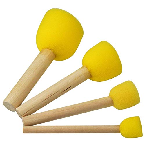 WAFJAMF 40 Pcs Round Sponges Brush Set 4 Sizes DIY Painting Tools Yellow | Wooden handle craft foam applicators for acrylic, kids arts & stenciling with multiple diameter options - color: Yellow