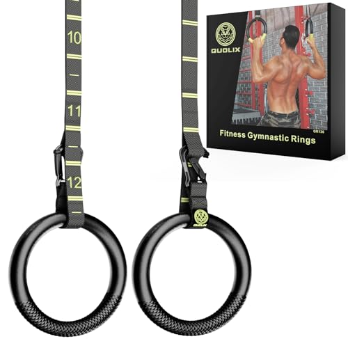 QUOLIX Gymnastic Rings with Adjustable Straps, Non-Slip Pull Up Rings with Straps, 1300lbs Exercise Rings with Straps for Home, Gymnastics Rings for Home Gym, Workout, Exercise, Training, Calisthenic - color: Black