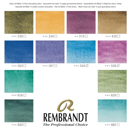 Rembrandt Watercolour Metal Granulating Set of 12 x Half Pans