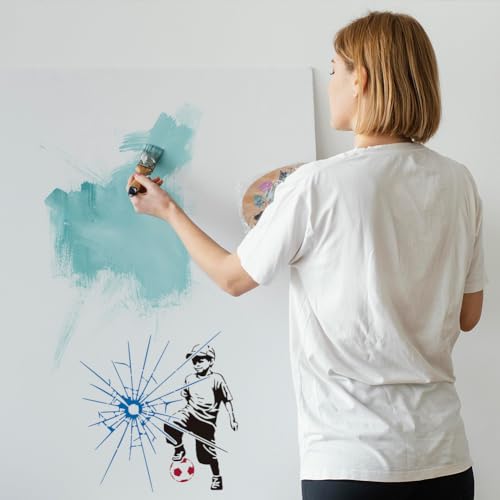 FINGERINSPIRE 9 Pcs Banksy Painting Stencil with Brush 11.8x11.8inch Painting Rat Graffiti Man Soccer Boy Deep Thought Panda Drawing Template Hugging Couple Screaming Woman DIY Stencil for Painting - style: Banksy Style Set