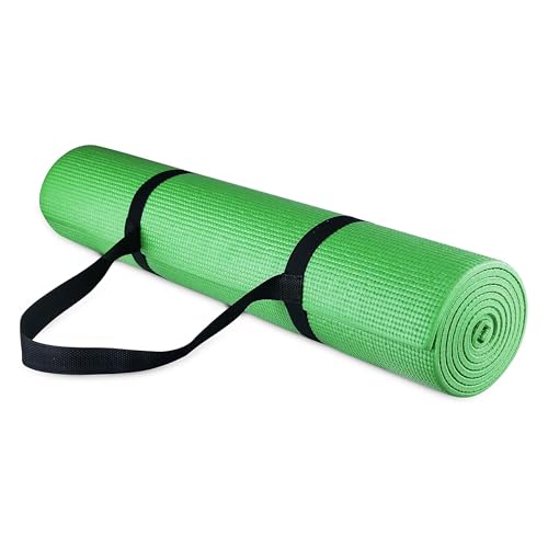 Fitvids All Purpose 1/4-Inch High Density Anti-Tear Exercise Yoga Mat with Carrying Strap, Multiple Colors - color: Green