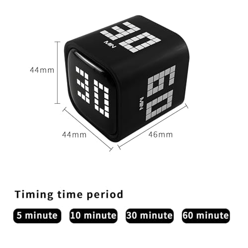 Qumox Digital Cube Timer, Rechargeable Flip Timer with Gravity Sensor & Manual Mode, 5/10/30/60 Minute Countdown, USB-C, LED Display, Vibration & Sound Alerts for Study, Work, Cooking, Fitness