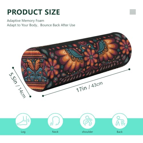 Neck Roll Pillow Bolster Pillows Round Health Memory Foam Long Round Cervical Cylinder Body Removable Washable Cover Bed Legs Back Yoga Mexican Otomi Black - color: Boho 19