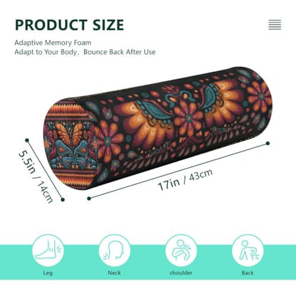 Neck Roll Pillow Bolster Pillows Round Health Memory Foam Long Round Cervical Cylinder Body Removable Washable Cover Bed Legs Back Yoga Mexican Otomi Black - color: Boho 19