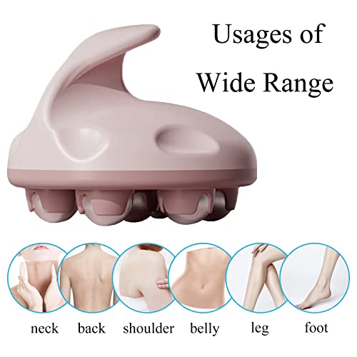 WMM Hand Held Massager, Full Body Massage Tool with Roller Ball Massager Manual 360-degree-roller for Muscle Back Neck Joint Foot Shoulder Leg Pain Relief with Portable Design - color: Pink