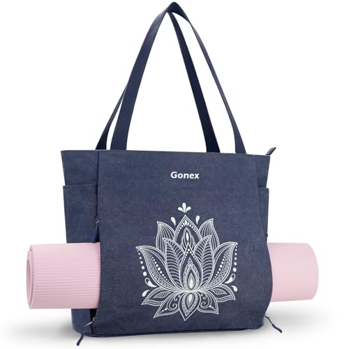 Gonex Yoga Mat Bag with Zipper Mat Carrier Canvas Gym Tote | Durable Canvas, Zipper Closures Prevent Slipping, Quick Access, Bottle Holder, Fits Yoga Blocks, Gym & Travel Use - color: Blue, size: Classic (15.5×5.5×14.5inch)