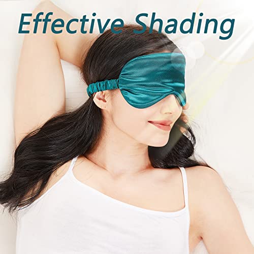 LERSVICVIL Sleep Mask 4 Pack Silk Eye Cover Soft Satin Blindfold Elastic Strap Night Eyeshade Travel Nap for Women Men - color: Black, Silver, Pink and Dark Green