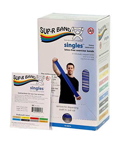 CanDo 10-6374 Sup-R Band, Latex-Free, 5' Singles, 30 Piece Dispenser, Blue - color: Blue: Heavy, size: 5 ft Single (30 ct)