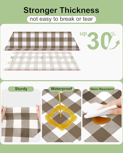Smiry 8 Packs Gingham Disposable Table Cloth, 54 x 108 Inch Waterproof Plastic Tablecloth, Rectangle Brown and White Checkered Table Covers for Picnic, Birthday, Party - color: Brown and White, size: 54"x108" (Pack of 8)