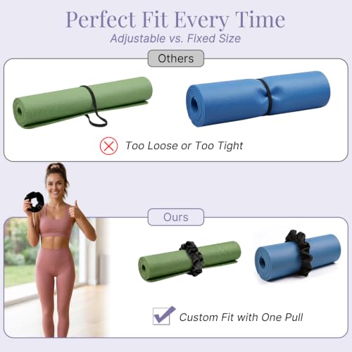 Aolamegs Adjustable Yoga Mat Scrunchie, 2-in-1 Mat Strap and Hair Tie, Fits All Standard & Extra Thick Yoga Mats - color: Pink Adjustable Elastic Mat Scrunchie