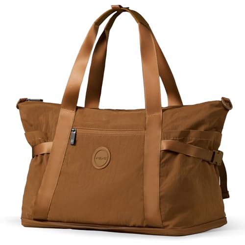 mixi Travel Tote Bag for Women Large Expandable Travel Bag Waterproof Lightweight Carry On Personal Item Handbag - color: Brown With Shoe Pouch