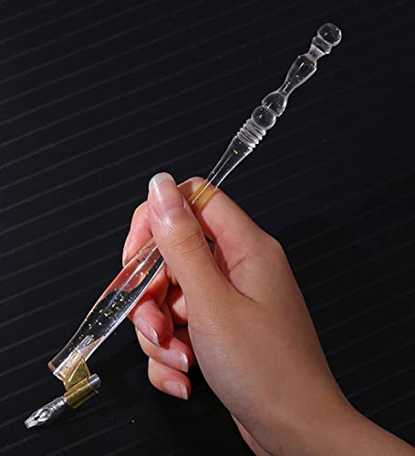 Gullor Oblique Calligraphy Dip Pen Nib Holder, Removable Nib Pen Handle Stand with 33 Nibs, Transparent Pink - color: Transparent Pink