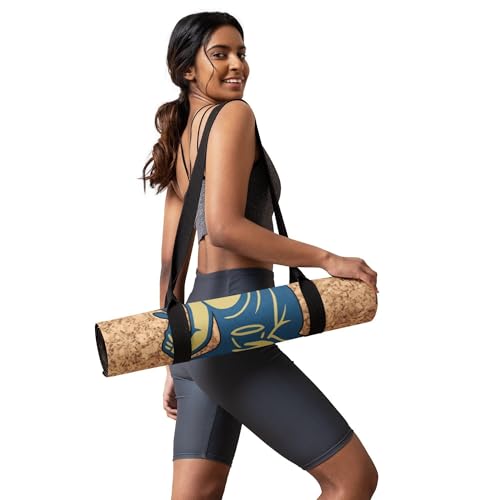 Yaoshifo Cork Yoga Mat Blue Gold - 4mm FSC Cork & Natural Rubber, Excellent Grip, Sustainable Yoga Mat