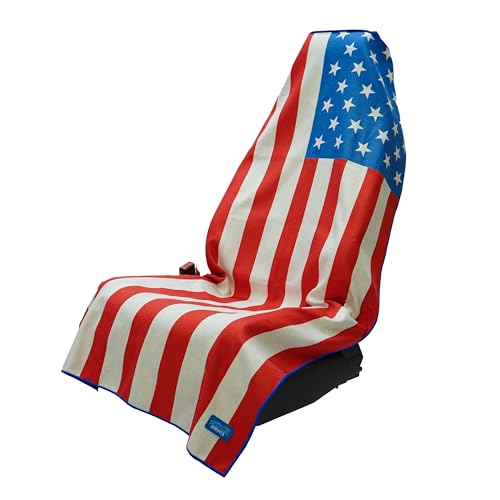Sprints Athletic Running Towel, Full-Sized, Car Seat Cover - Performance Microfiber (American Flag w/Snaps) - color: American Flag W/ Snaps