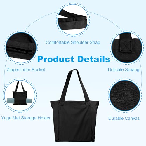 PATIKIL Yoga Mat Bags, Yoga Tote Carrier Shoulder Bag with Mat Pocket Carryall Canvas Tote Yoga Gym Bags - color: Black