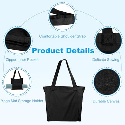 PATIKIL Yoga Mat Bags, Yoga Tote Carrier Shoulder Bag with Mat Pocket Carryall Canvas Tote Yoga Gym Bags - color: Black