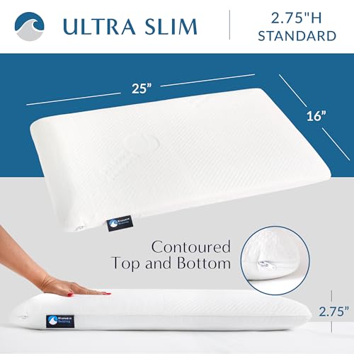 Bluewave Bedding Ultra Slim Gel Memory Foam Pillow for Stomach and Back Sleepers - Thin, Flat Design for Cervical Neck Alignment and Deeper Sleep (2.75-Inches Height, Standard Size) - size: 2.75"H (Standard), style: Gel Memory Foam