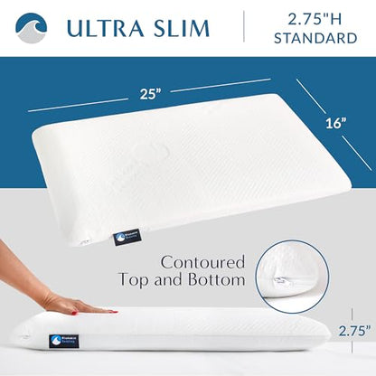 Bluewave Bedding Ultra Slim Gel Memory Foam Pillow for Stomach and Back Sleepers - Thin, Flat Design for Cervical Neck Alignment and Deeper Sleep (2.75-Inches Height, Standard Size) - size: 2.75"H (Standard), style: Gel Memory Foam