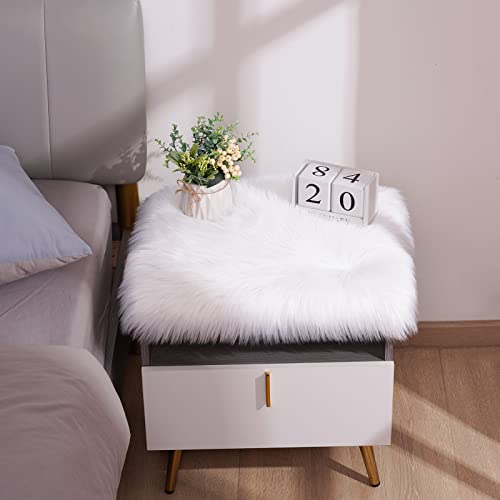 Softlife White Faux Fur Sheepskin Chair Cover 6 PCs Seat Cushion Pad Super Soft Area Rugs for Living Bedroom Sofa Dorm (1.6ft x 1.6ft) - color: White-6pcs