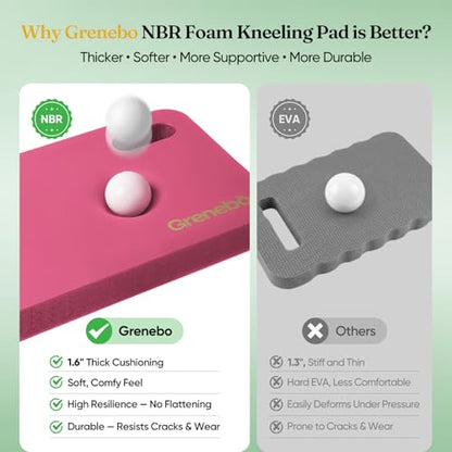 Grenebo 2-Pack Kneeling Pads, Extra Thick NBR, 17.3 x 11 x 1.6 in, Pink - color: Pink