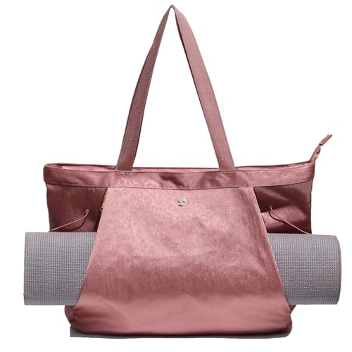 ESVAN Yoga Tote Bag for Women Shoulder Bags Drawstring for Office Workout Travel Carryall Pilates Gym and Beach - color: Nylon Rose Gold