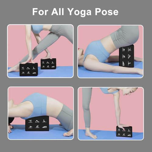 2 Yoga Block and 2 Yoga Strap Set,Non-slip EVA Foam Blocks, High Density Yoga Bricks with 6ft Strap, Supportive Latex-Free Yoga Block Accessories for Pilates - color: Black