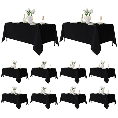 Fitable 10 Pack Black Tablecloths 70x120 Inch for 6-8 Ft Rectangle Tables | Stain & Wrinkle Resistant, Washable Polyester Cloth Covers for Wedding Party Dining Banquet Event Catering Reception - color: Black, size: 70x120 in, 10 Pack