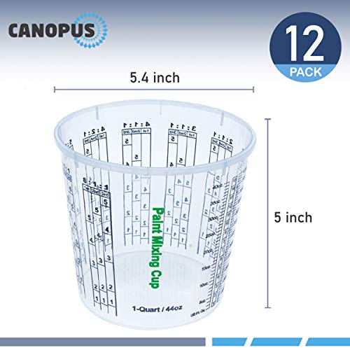 CANOPUS 44-oz Paint Mixing Cups, Pack of 12 Cups with 3 Lids, Reusable and Solvent-Resistant Clear Plastic Containers for Paint, Epoxy, Resin, Oil, and Thinner - size: 44 oz