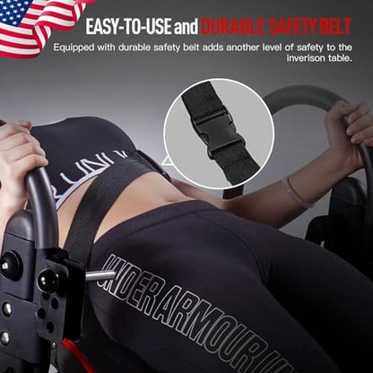 HARISON Inversion Table for Back Pain Relief, Decompression Back Stretcher | Strength Training Inversion Equipment with Safe Belt, Comfortable Ankle Holders, 300 350 lbs, Easy Assembly - color: Red