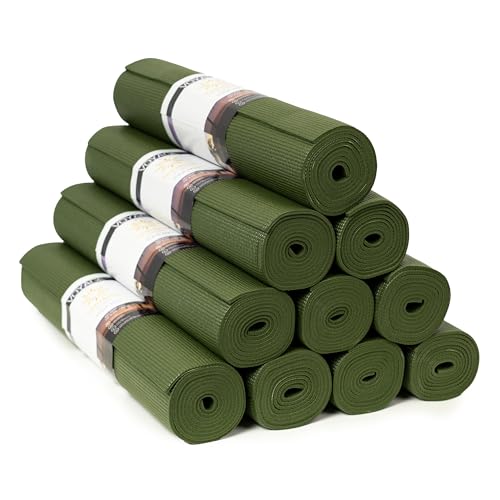 Voyage 5mm Studio Yoga Mats, 10 Pack, 72x24in | Extra Long, Anti-Tear Exercise Mats for Workout, Stretching, Fitness - Non Slip Gym Mats for Home, Schools and Studios - color: Olive Green