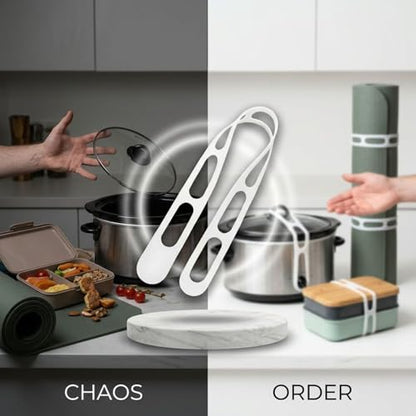 2 Pcs Reusable Silicone Strap, 21.65 x 1.57 in Universal Elastic Tie with Adjustable Buckle for Slow Cooker Lid, Bento Box, Yoga Mat Carrier, Travel Home Organizer, Black White