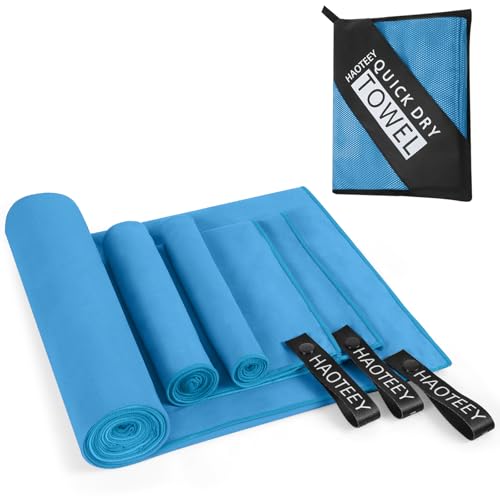 Quick Dry Travel Towel, 3 Sizes 1 Pack Camping Microfiber Towel, Lightweight Fast Drying Towels Set 60"x30", 30"x15", 15"x15" w/Bag for Gym, Beach, Hiking, Swimming, Light Blue - color: Light Blue
