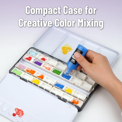 Mr. Pen- Empty Watercolor Paint Palette Tin, Metal Case with 28 Half Pans | Compact Portable & Refillable Travel Watercolor Palette Tin for Acrylic Painting, Gouache & Travel Painting