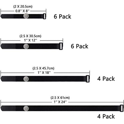 Wisdompro 20 Pack (8 12 18 24 Inch) Hook and Loop Tie Down Strap Heavy Duty - size: Mixed Size, 20 Pack